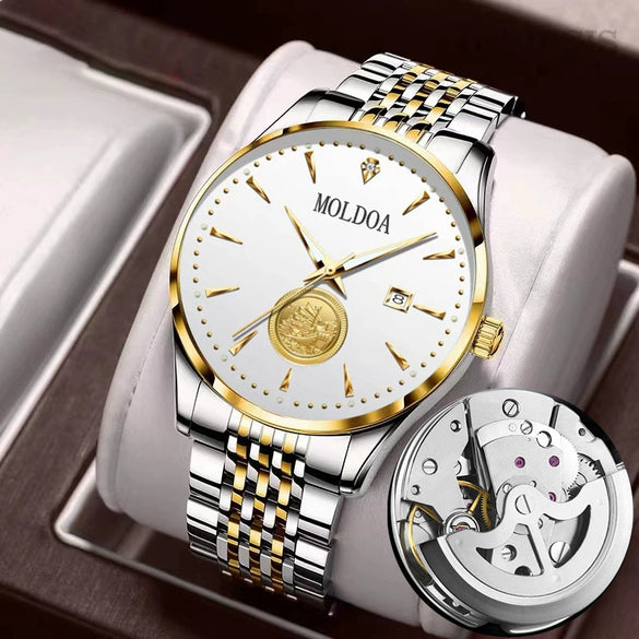 Men's Alloy Business Style Round Dial Smooth Fullautomatic Hollow Movement Luminous Calendar Tide Waterproof Watch