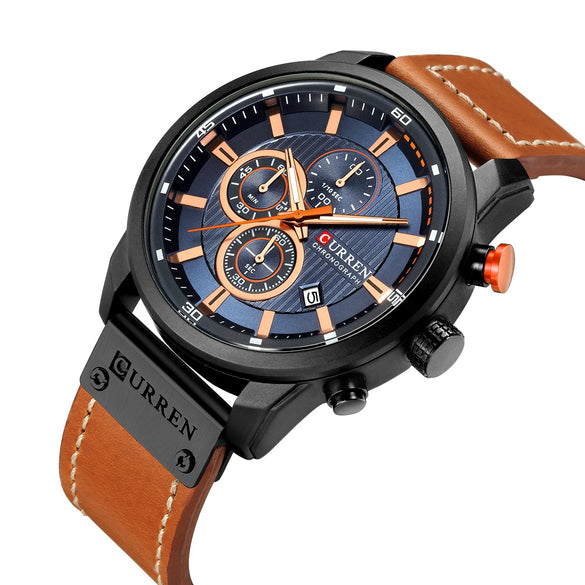 Men's Alloy Case Genuine Leather Strap Round Dial Movement Watch