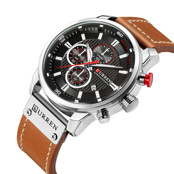 Men's Alloy Case Genuine Leather Strap Round Dial Movement Watch