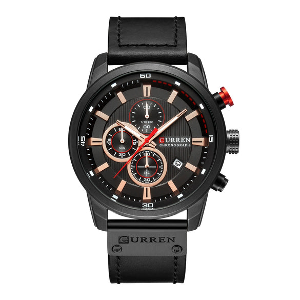 Men's Alloy Case Genuine Leather Strap Round Dial Movement Watch