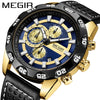 Men's Alloy Case Genuine Leather Strap Round Dial Quartz Multifunction Fashion Sport Allmatch Watch