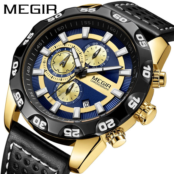 Men's Alloy Case Genuine Leather Strap Round Dial Quartz Multifunction Fashion Sport Allmatch Watch