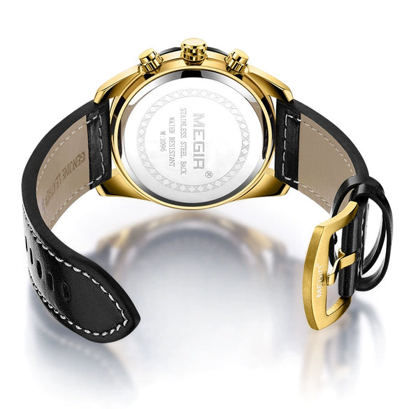 Men's Alloy Case Genuine Leather Strap Round Dial Quartz Multifunction Fashion Sport Allmatch Watch