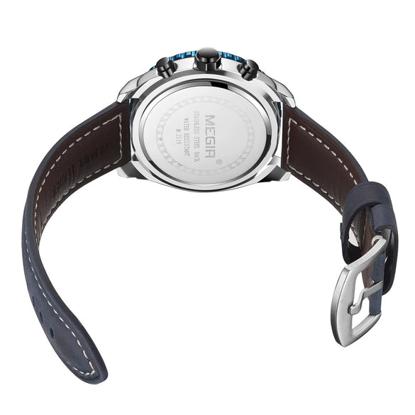 Men's Alloy Case Genuine Leather Strap Round Dial Sports Watch