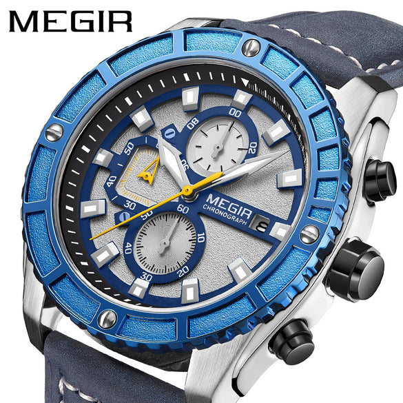 Men's Alloy Case Genuine Leather Strap Round Dial Sports Watch