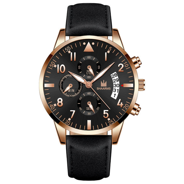 Men's Alloy Case Imitation Leather Strap Business Casual Quartz Watch With Round Dial