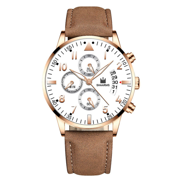 Men's Alloy Case Imitation Leather Strap Business Casual Quartz Watch With Round Dial