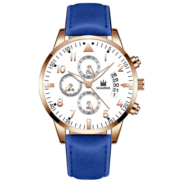 Men's Alloy Case Imitation Leather Strap Business Casual Quartz Watch With Round Dial