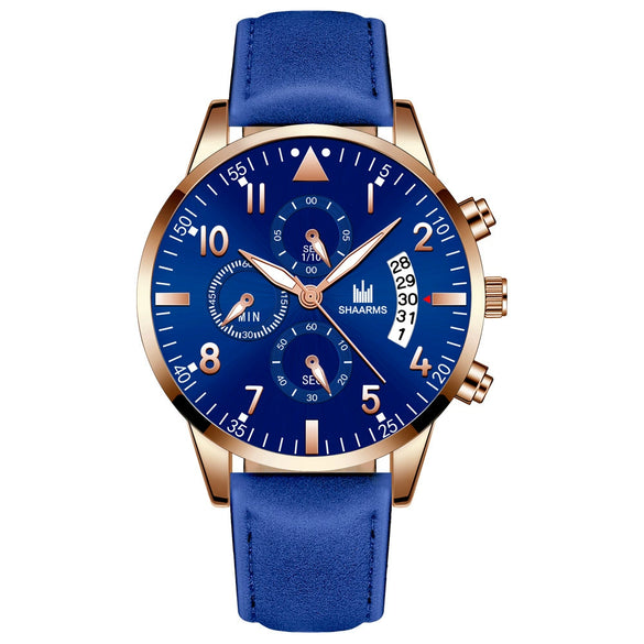 Men's Alloy Case Imitation Leather Strap Business Casual Quartz Watch With Round Dial
