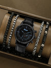 Men's Alloy Case Imitation Leather Strap Quartz Watch With Round Dial And Printed Logo Gear Dial Design Pin Buckle Plain Crown Ordinary Glass Mirror