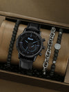 Men's Alloy Case Imitation Leather Strap Quartz Watch With Round Dial And Printed Logo Gear Dial Design Pin Buckle Plain Crown Ordinary Glass Mirror