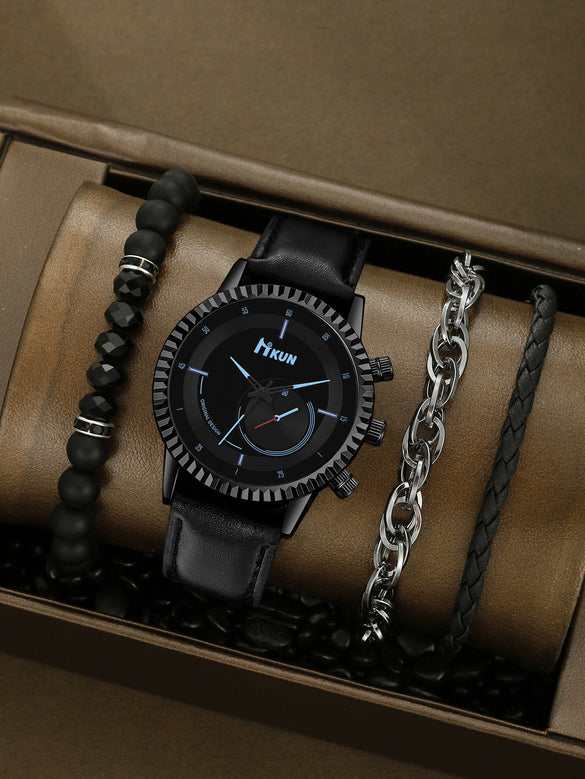 Men's Alloy Case Imitation Leather Strap Quartz Watch With Round Dial And Printed Logo Gear Dial Design Pin Buckle Plain Crown Ordinary Glass Mirror