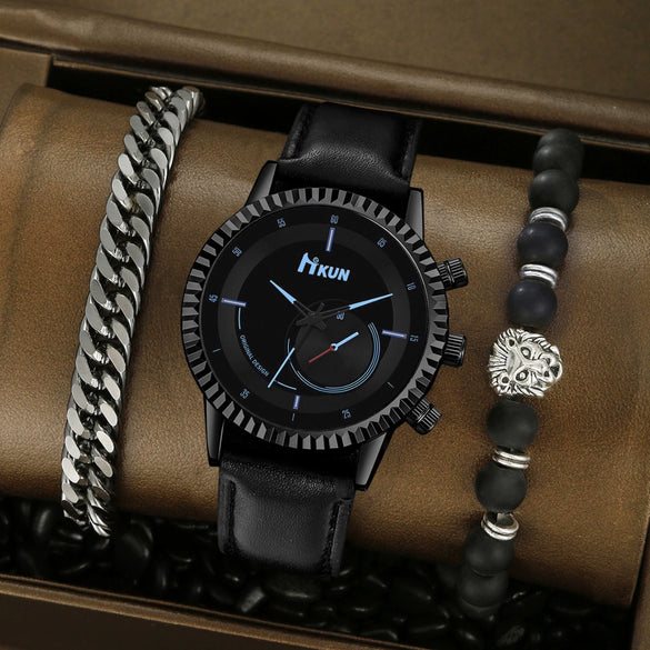 Men's Alloy Case Imitation Leather Strap Quartz Watch With Round Dial And Printed Logo Gear Dial Design Pin Buckle Plain Crown Ordinary Glass Mirror