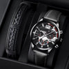 Men's Alloy Case Imitation Leather Strap Round Dial Quartz Business Watch With Luminous Pointer And Titanium Metal Clasp