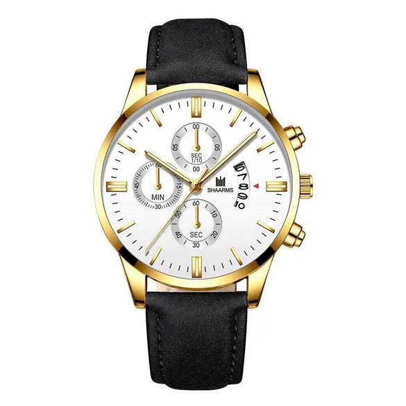 Men's Alloy Case Imitation Leather Strap Round Dial Quartz Watch For Casual Use