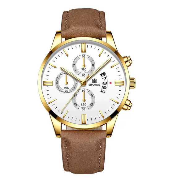 Men's Alloy Case Imitation Leather Strap Round Dial Quartz Watch For Casual Use