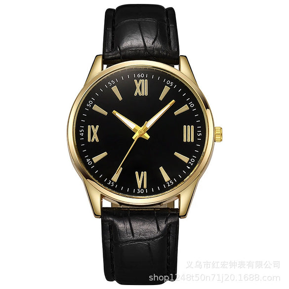 Men's Alloy Case Imitation Leather Strap Round Dial Quartz Watch With Sapphire Crystal Glass Mirror For Business