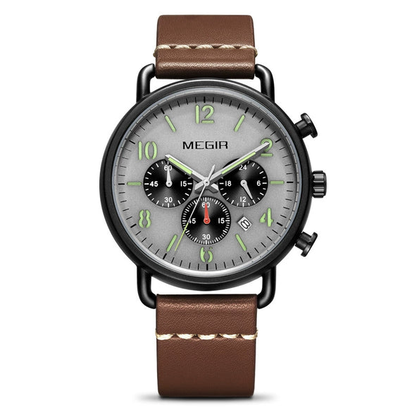 Men's Alloy Case Leather And Stainless Steel Strap Round Dial Quartz Sports Chronograph Calendar Watch With Printed Logo