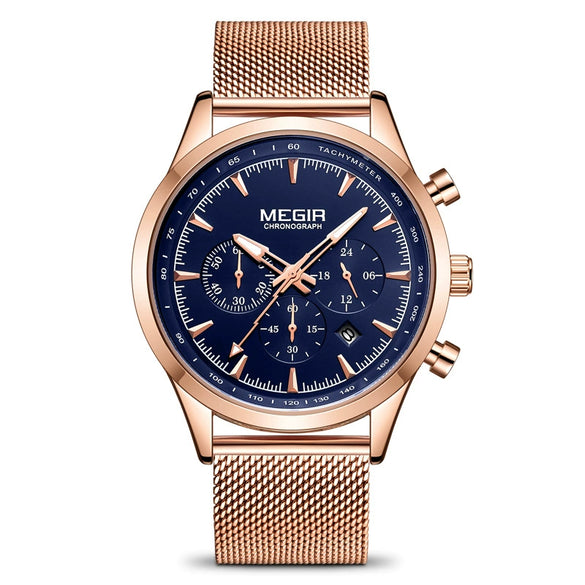 Men's Alloy Case Mineral Strengthened Glass Mirror Stainless Steel Strap Leisure Round Dial Quartz Multifunctional Chronograph Sports Watch