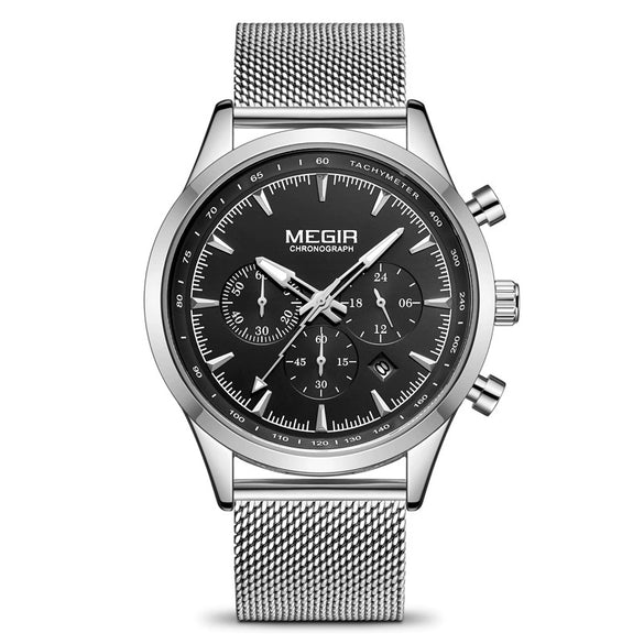 Men's Alloy Case Mineral Strengthened Glass Mirror Stainless Steel Strap Leisure Round Dial Quartz Multifunctional Chronograph Sports Watch