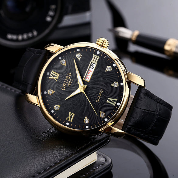 Men's Alloy Case Pu Strap Sports Style Waterproof Luminous Round Dial Mineral Reinforced Glass Mirror Watch