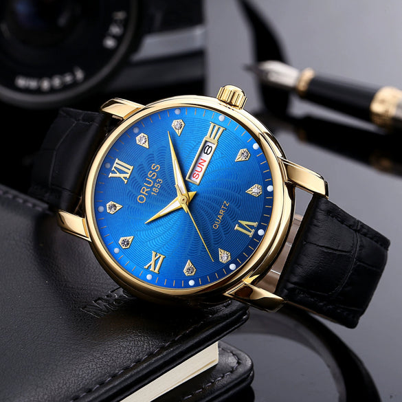Men's Alloy Case Pu Strap Sports Style Waterproof Luminous Round Dial Mineral Reinforced Glass Mirror Watch