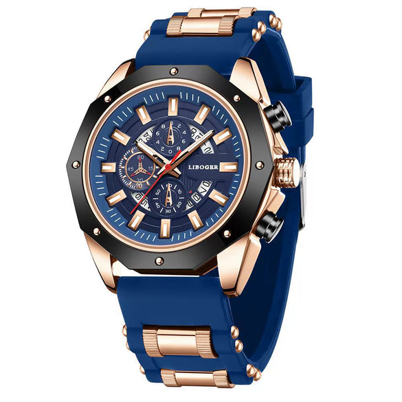 Men's Alloy Case Silicone Band Round Dial Leisure Multifunction Quartz Sports Watch