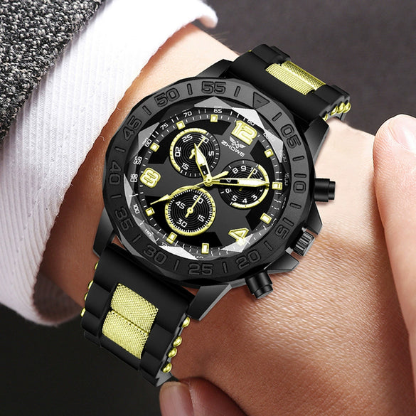 Men's Alloy Case Silicone Band Round Dial Leisure Multifunction Quartz Sports Watch
