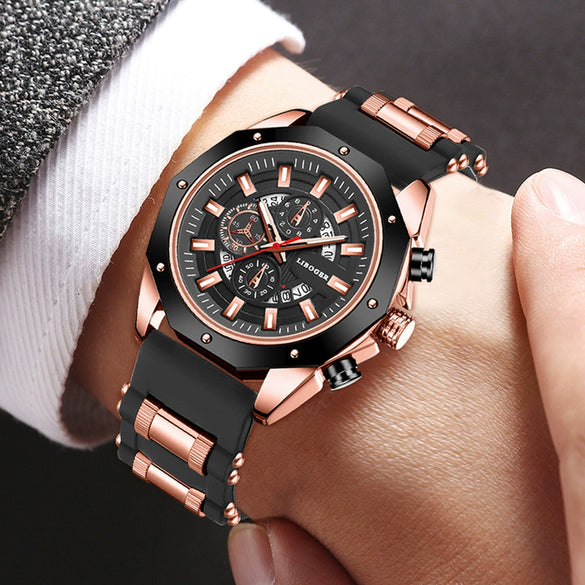 Men's Alloy Case Silicone Band Round Dial Leisure Multifunction Quartz Sports Watch