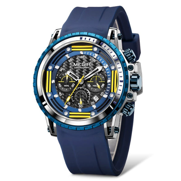 Men's Alloy Case Silicone Strap Round Dial Luminous Waterproof Chronograph Quartz Sports Watch With Printed Logo