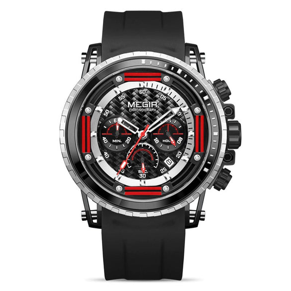 Men's Alloy Case Silicone Strap Round Dial Luminous Waterproof Chronograph Quartz Sports Watch With Printed Logo