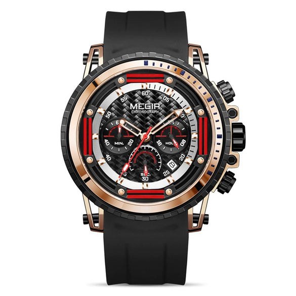 Men's Alloy Case Silicone Strap Round Dial Luminous Waterproof Chronograph Quartz Sports Watch With Printed Logo