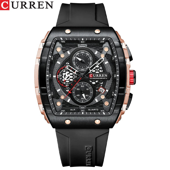Men's Alloy Case Silicone Strap Square Dial Quartz Watch