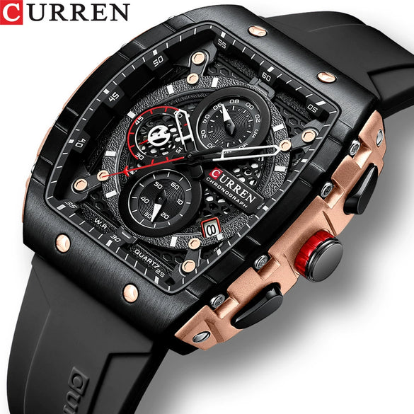 Men's Alloy Case Silicone Strap Square Dial Quartz Watch
