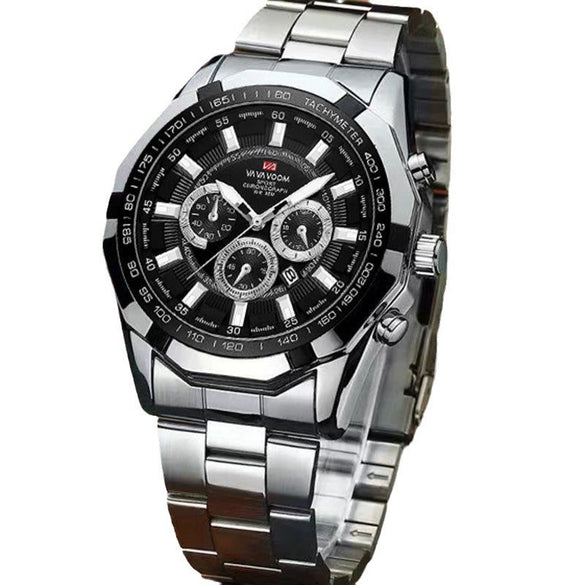 Men's Alloy Case Stainless Steel Band Quartz Watch With Spiral Crown Single Folding Buckle Business Style Round Dial Mineral Strengthened Glass Mirror