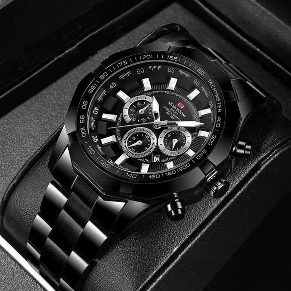 Men's Alloy Case Stainless Steel Band Quartz Watch With Spiral Crown Single Folding Buckle Business Style Round Dial Mineral Strengthened Glass Mirror