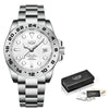 Men's Alloy Case Stainless Steel Band Quartz Waterproof Business Style Round Dial Luminous Calendar Watch