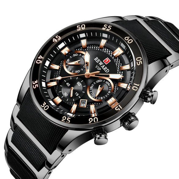 Men's Alloy Case Stainless Steel Band Round Dial Business Casual Quartz Watch