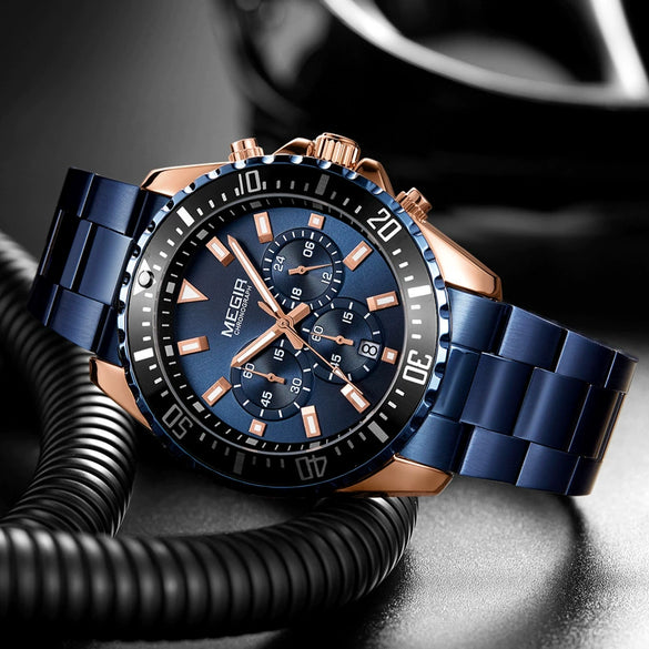 Men's Alloy Case Stainless Steel Band Round Dial Business Quartz Watch With Chronograph And Calendar
