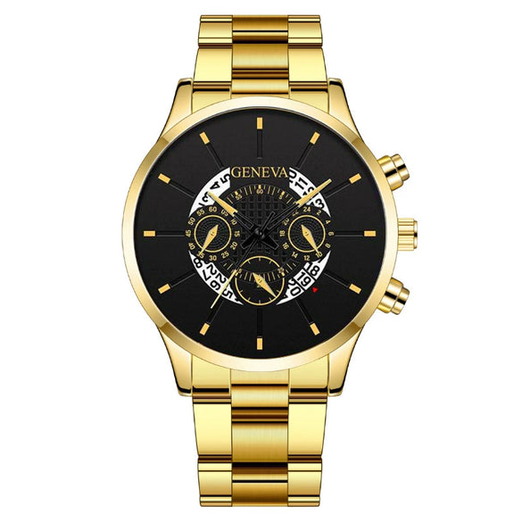 Men's Alloy Case Stainless Steel Band Round Dial Fashion Quartz Watch