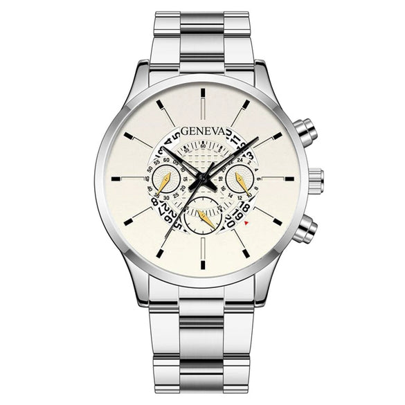 Men's Alloy Case Stainless Steel Band Round Dial Fashion Quartz Watch