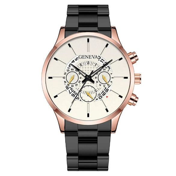 Men's Alloy Case Stainless Steel Band Round Dial Fashion Quartz Watch