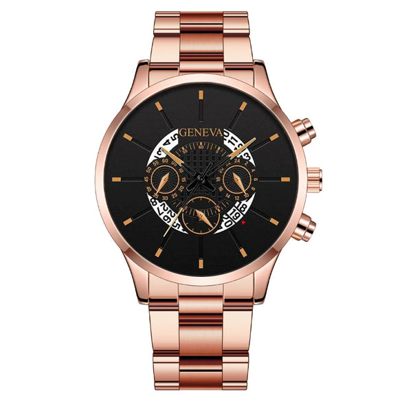 Men's Alloy Case Stainless Steel Band Round Dial Fashion Quartz Watch