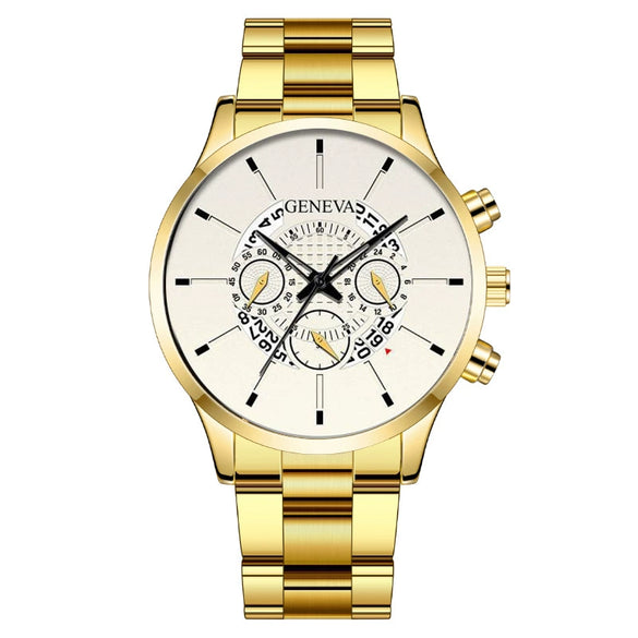 Men's Alloy Case Stainless Steel Band Round Dial Fashion Quartz Watch