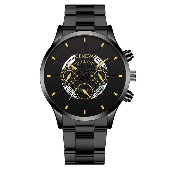 Men's Alloy Case Stainless Steel Band Round Dial Fashion Quartz Watch