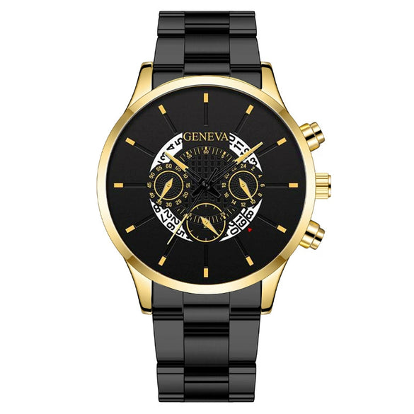 Men's Alloy Case Stainless Steel Band Round Dial Fashion Quartz Watch