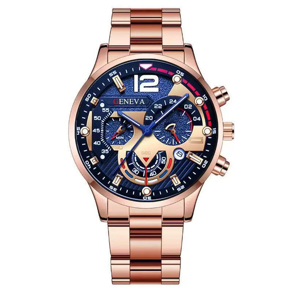 Men's Alloy Case Stainless Steel Band Round Dial Quartz Sport Luminous Leisure Watch