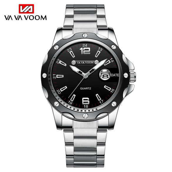Men's Alloy Case Stainless Steel Belt Quartz Sports Watch With Magnifier Calendar Luminous Feature And Mineral Strengthened Glass Mirror
