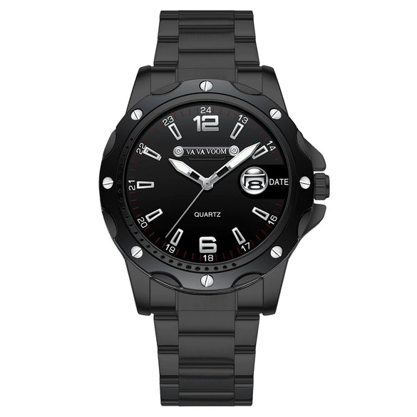 Men's Alloy Case Stainless Steel Belt Quartz Sports Watch With Magnifier Calendar Luminous Feature And Mineral Strengthened Glass Mirror