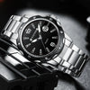 Men's Alloy Case Stainless Steel Belt Quartz Sports Watch With Magnifier Calendar Luminous Feature And Mineral Strengthened Glass Mirror